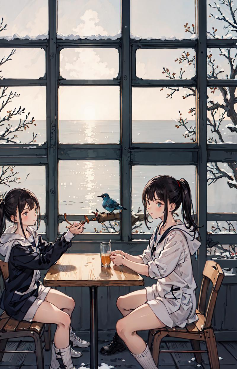 189673-3743639908-best quality, detailed background, girl,sea, cafeteria, bird, snow, winter,.png